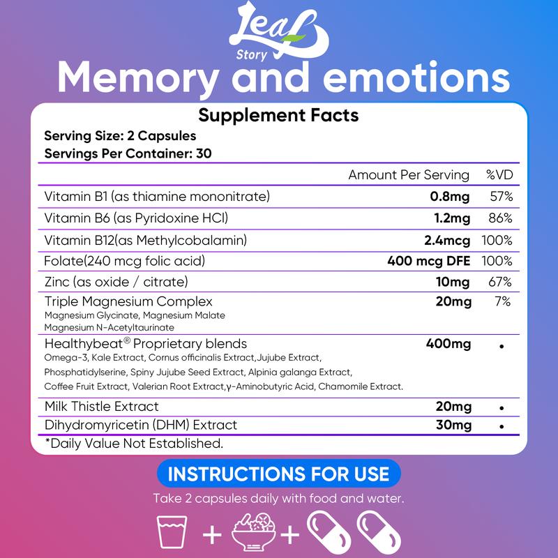 LeafStory Nootropic — Memory & Focus Support | Phosphatidylserine, Dihydromyricetin, Vitamins B6, B12 & Folate