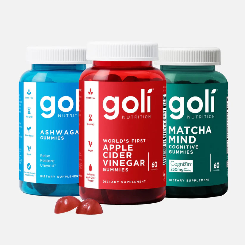 Goli Best-Sellers Trio — Apple Cider Vinegar, Ashwagandha KSM-66® & Matcha Mind (with Cognizin®) | Vitamins D2, B9 & B12 | 3 Bottles